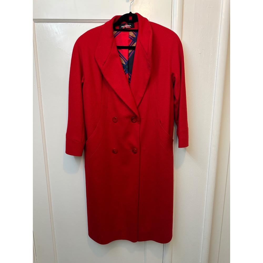 Vintage Alorna Lustre Lite Forstmann Red Pure Wool Double Breasted Coat M 8/10